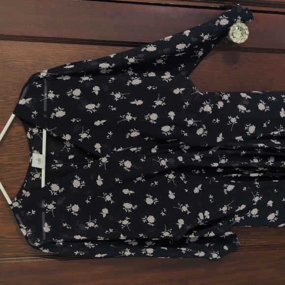 Cabi Size 14 Dream Dress Navy Floral Sheer With Slip - Picture 7 of 12